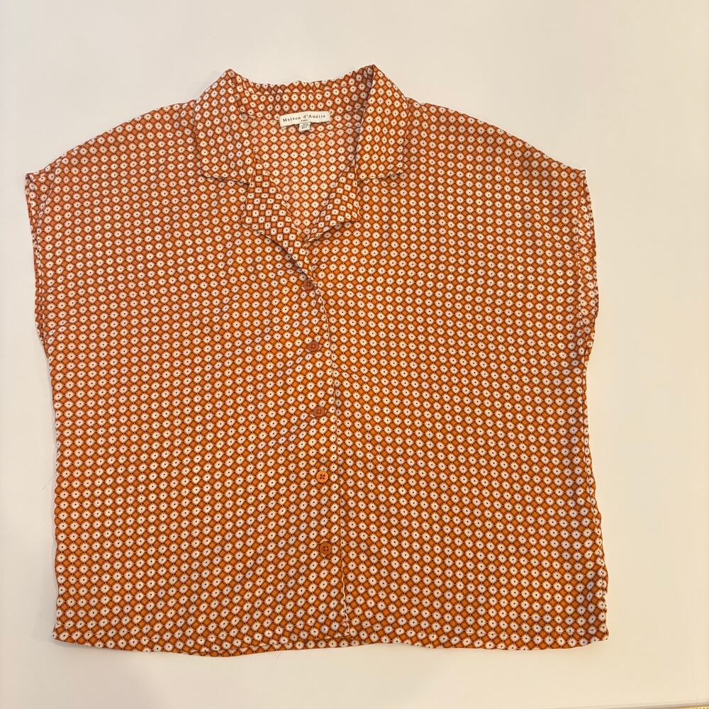 Maison d’Amélie Paris Retro Blouse S Cottagecore Parisian Chic Geometric Print